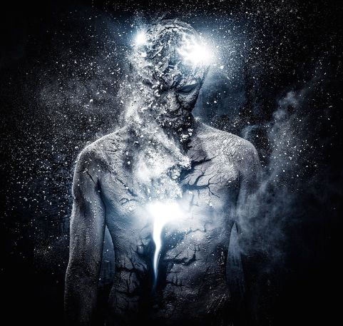 Man with conceptual spiritual body art